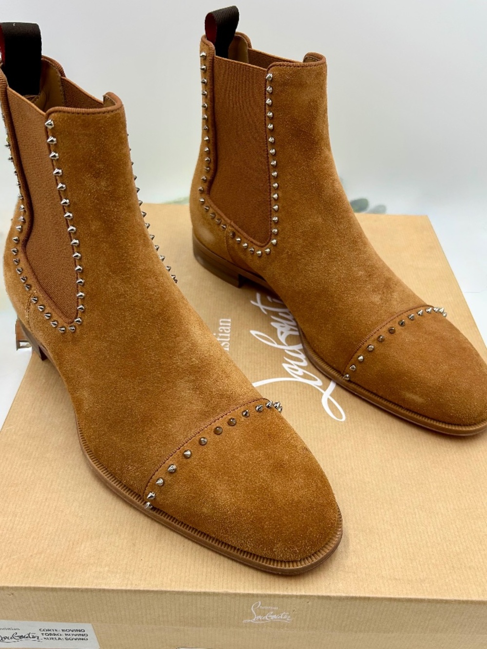 *************Men’s Christian Louboutin Flat Suede Studded Boots.  Size 8.5 US